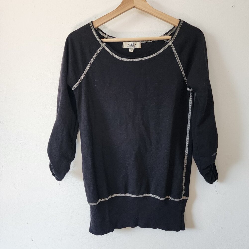 LEI Y2K Black Emo Long Sleeve Stitching Shirt Medium